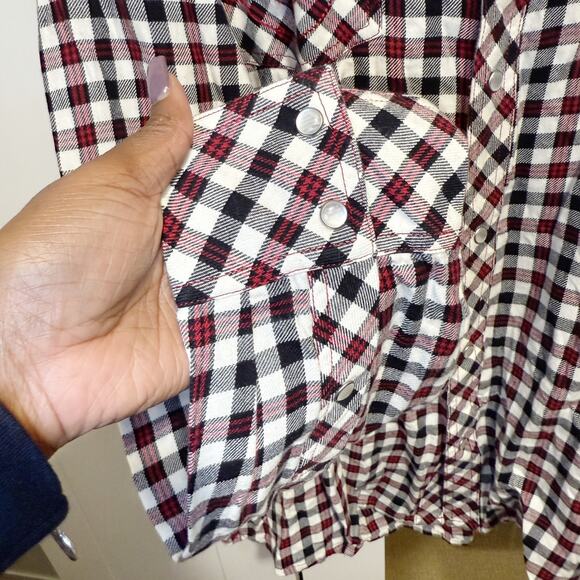True Religion Black Red Plaid Flannel Pearl Snap Western Shirt Top Mens Size XXL - Picture 9 of 14